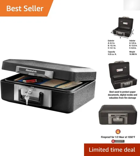 Fireproof Safe Box with Key Lock - Compact Security for Valuables, 0.25 Cu. Ft.