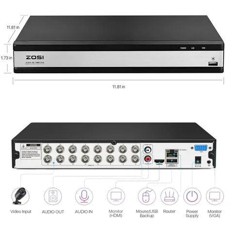 ZOSI 16 Channel H.265+ 1080p DVR Hard Drive 2TB for Security Camera System