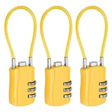 3-Digit Combination Padlock with Coated Steel Wire Rope (5.3", Yellow) (3Pcs)