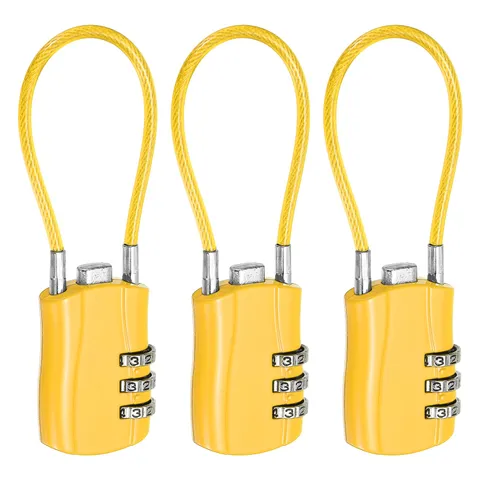 3-Digit Combination Padlock with Coated Steel Wire Rope (5.3", Yellow) (3Pcs)