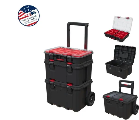 Caja de herramientas móvil, ideal para guardar objetos en garajes y proyectos.