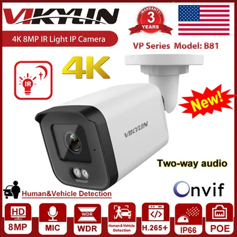 Vikylin 4K 8MP Security POE IP Camera IR Light Vision Audio+Speaker Outdoor NDAA