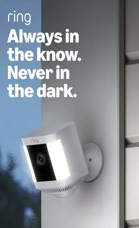 Ring Spotlight Cam Plus, Battery, Two-Way Talk, Color Night Vision, White