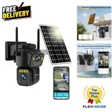 Solar Powered Outdoor WiFi Security Camera with Dual Lens & Night Vision