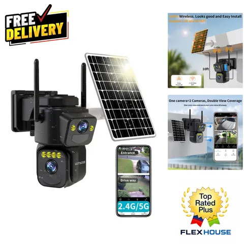 Solar Powered Outdoor WiFi Security Camera with Dual Lens & Night Vision