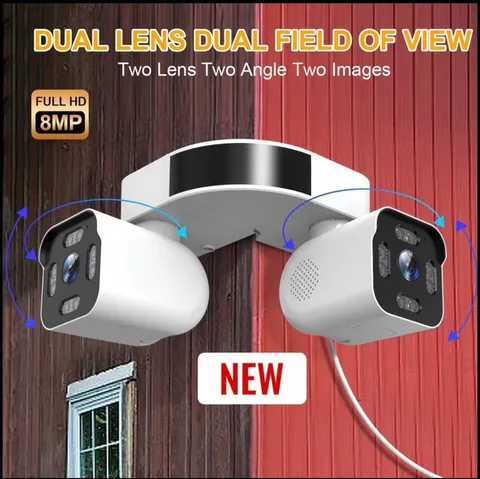 Dual Lens 8MP WiFi Wireless IP Security Camera 2-Pack Two-Way Audio White