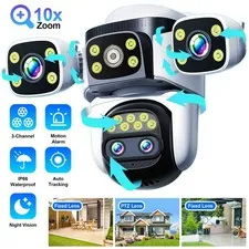 Four Lens 10K WiFi Security Camera 10X Zoom Outdoor Night Vision CCTV PTZ Camera