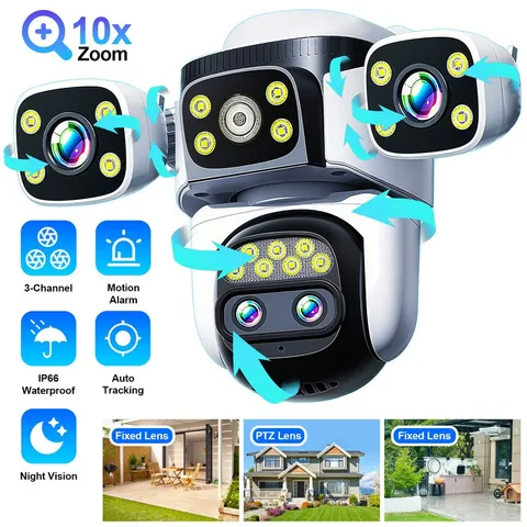 Four Lens 10K WiFi Security Camera 10X Zoom Outdoor Night Vision CCTV PTZ Camera