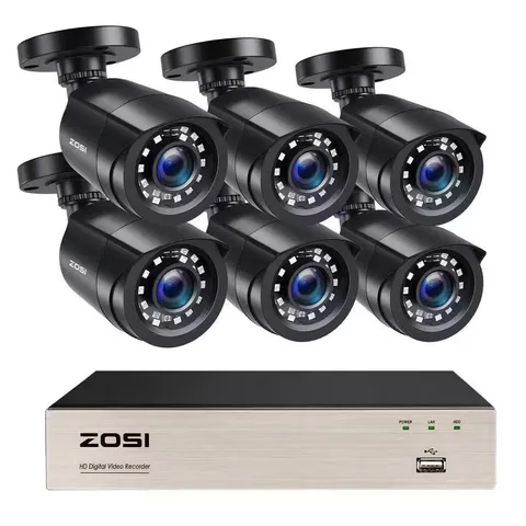 8-Channel H. 265+ 2MP DVR Home Security Camera System with 6 1080P FHD Wired Out