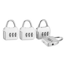 4Pcs Resettable 3 Digit Combination Lock Code Padlock, Silver (47 x 36mm)