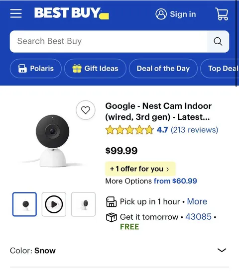 Google Nest Cam Indoor Wired 3rd Gen Night Vision Wi-Fi Surveillance Camera Snow