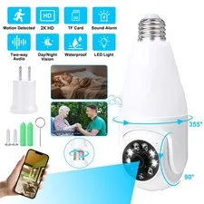 360° 2K IP E27 Light Bulb Camera Wi-Fi IR Night Smart Home Wireless Security