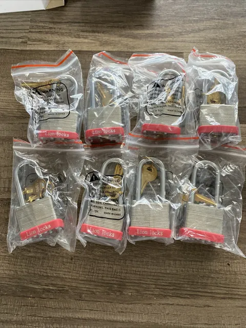Lion Locks 8pack Keyed-Alike Padlocks w/ 2” Long Shackle, /aw