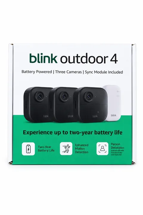 Blink Outdoor 4 (4th Gen 2025) Wireless 3‑Camera Security System + Sync Module