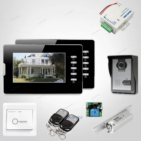 7 inch Wired Video Intercom System With Electric Lock DIY Set Two Indoor Monitor