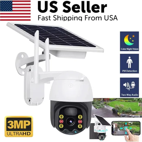 Solar Battery Powered Wireless WiFi Outdoor Pan/Tilt Home Security Camera System