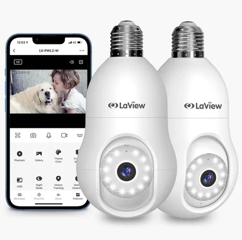 LaView 4MP Bulb Security Camera 2.4GHz 360° 2K Wireless Security Cams (2 Pack)