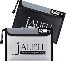 2 Pack Fireproof Money Bags 9.5x6.5", Waterproof Zipper Bag for Cash & Valuables
