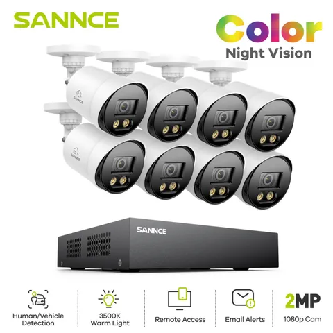 SANNCE 8CH DVR HD 1080P Full Color Outdoor Security Camera System AI Detection