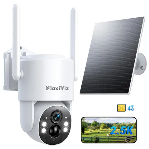4G LTE Outdoor Solar Powered Cellular Security Camera Wireless, Off-Grid Came...