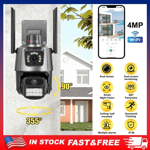Dual Lens 4K WiFi Security Camera 8X Zoom Outdoor Home Night Vision CCTV PTZ US