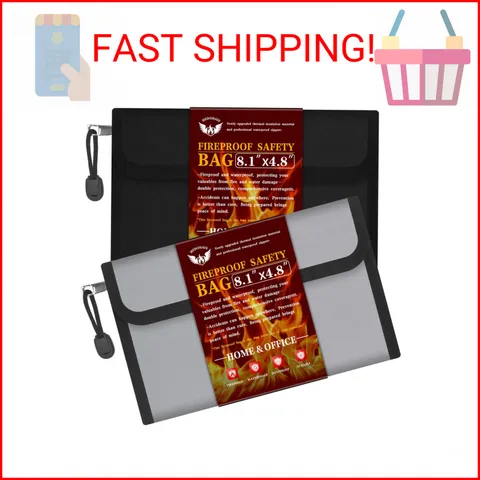 Small Money Bag (8.1“ × 4.8”)，Zippered Fireproof Waterproof Document Bag， Safe F