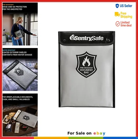 Fireproof Document Bag Water Resistant Portable Zipper Closure 9x13 Inch