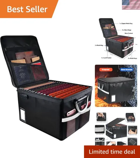 Fireproof and Water-Resistant Document Box with Secure Lock - 16.1"x12.9"