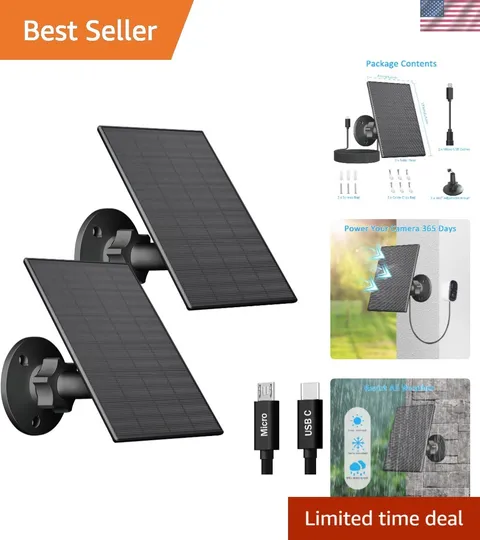 Rated 2W Solar Panel Charger for Outdoor Security Cameras - 7.2ft Cable
