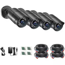 Wired 1080P Black Outdoor Bullet TVI Security Camera Compatible for TVI Dvrs (4-