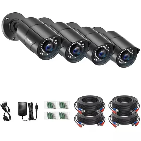 Wired 1080P Black Outdoor Bullet TVI Security Camera Compatible for TVI Dvrs (4-