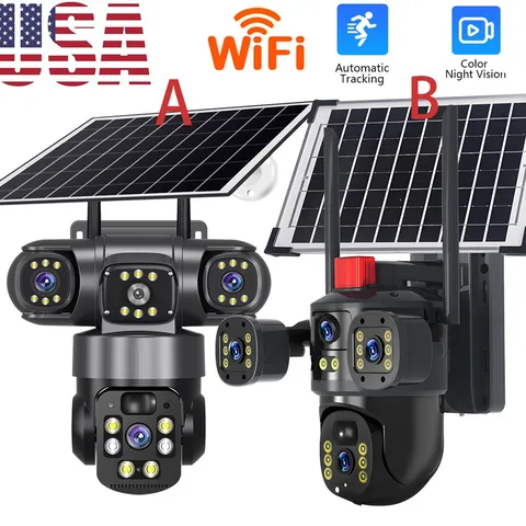 NEW 3 Lens Solar Battery Wireless Security Camera 360° PTZ Outdoor Wifi IP CCTV