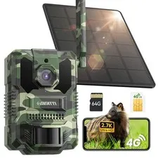 Solar 4G Trail Camera 50MP 4K Wildlife Hunting Cam IR Night Vision Waterproof