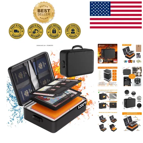 5200°F Fireproof & Water-Resistant Document Organizer with Lock – Safe Travel...
