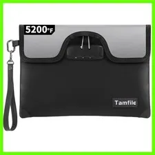 5200°F Fireproof Money Bag with Lock, Water Fireproof Document Bag with Zippe...