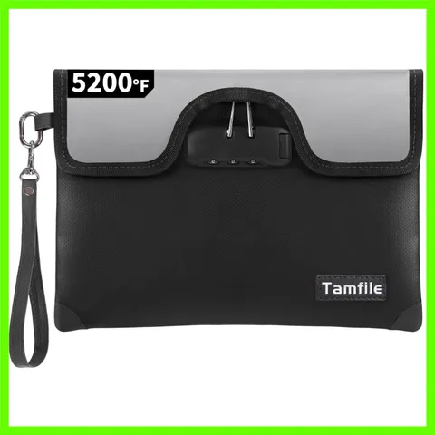 5200°F Fireproof Money Bag with Lock, Water Fireproof Document Bag with Zippe...