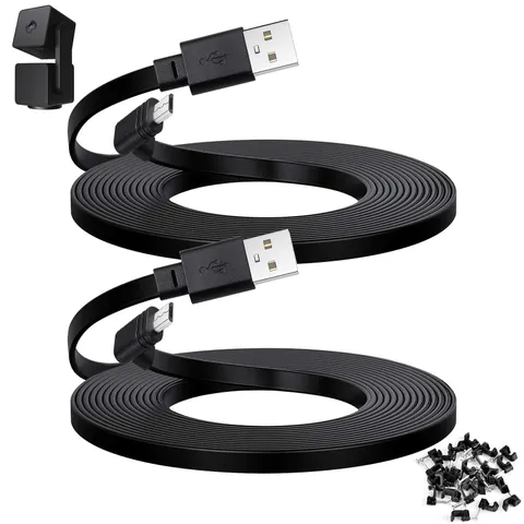 2-Pack 30 ft Cable for WYZE Cam Pan V3 Outdoor Camera, Micro USB 90-Degree | Fla