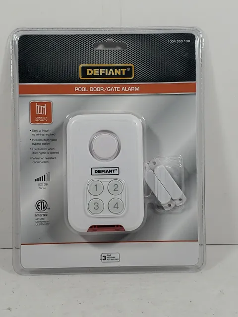 Defiant Pool Door Gate Alarm Easy Install Bypass Option Loud Alarm Water Safety