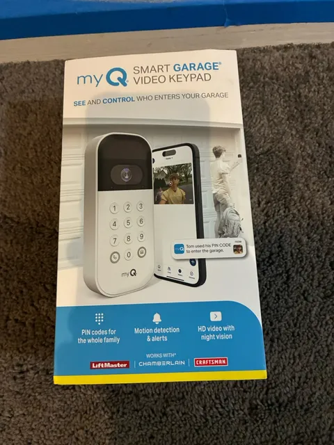 MyQ Smart Garage Door Keypad 1080p HD Video Live, Wireless App Control, White