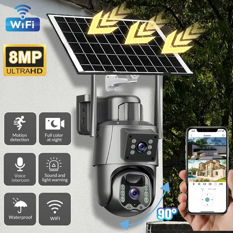 8MP Camera Solar Powered PTZ WIFI DUAL- Lens Night Vision CCTV Security Camera