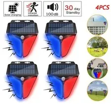 4PK Solar Alarm Light Solar Strobe Light Wireless Motion Sensor Detector Outdoor