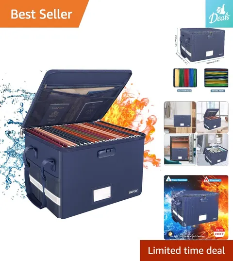 Portable Fireproof File Organizer with Zipper & Pockets, Blue - 15.55" x 12.2"
