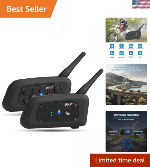 V6 Pro Motorcycle Bluetooth Intercom - 2-Way Communication System, 1200M Range