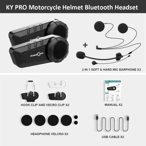 FreedConn KY Pro Motorcycle Bluetooth Intercom 6 Riders 1000M Waterproof Headset