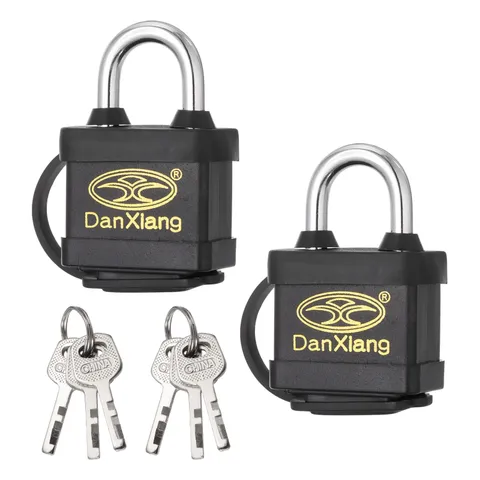 2Pcs Waterproof Padlocks, 2.2 x 1.4 x 0.8Inch Alloy Steel Outdoor Locks, Black