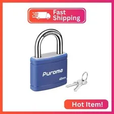 Puroma 1 Keyed Padlock with 2 Keys 7/8" School Locker Lock Gate 40mm Blue