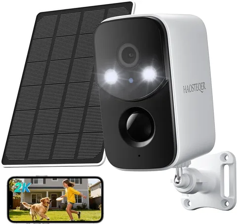 Solar Security Camera Wireless Outdoor, 2K Color Night Vision, IP66