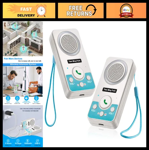 Wireless Intercom System - 2 Way Audio, Long Range, Hands-Free, 4 Ringtones, 8 V