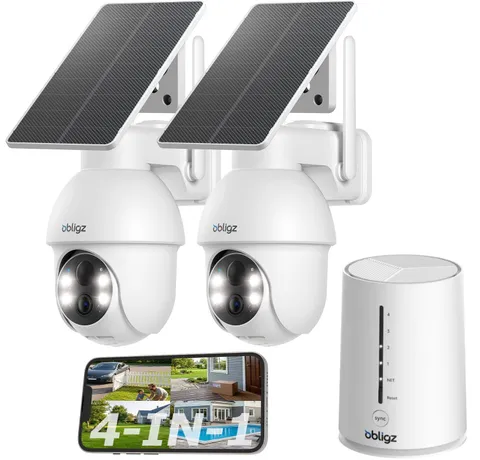 obligz 4MP Security Cameras Wireless Outdoor, No Subscription, 2-Cam Kit White