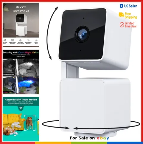 1080p Security Camera Pan Tilt 360° Color Night Vision Indoor Outdoor Wi-Fi